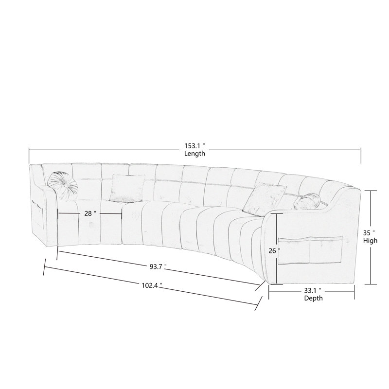 Mercer41 Edrei 153.1" Wide Velvet Symmetrical Modular Sectional Floor